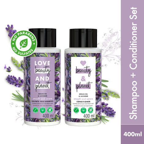 Buy Love Beauty & Planet Natural Argan Oil and Lavender Anti-Frizz&nbsp; Smoothening Shampoo & Conditioner Combo&nbsp; 400 ml-Purplle