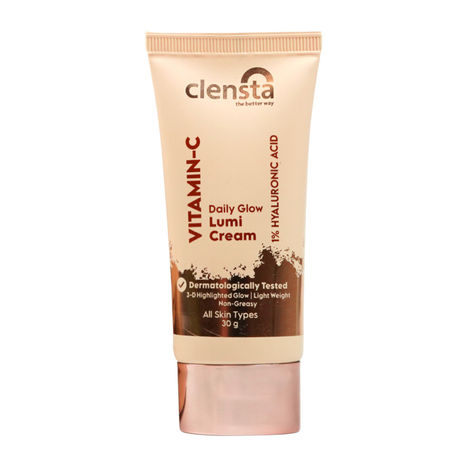Buy Clensta Vitamin C Daily Glow Lumi Cream with Vitamin C & 1% Hyaluronic Acid for 3D Highlighted Glow, Moisturizing | Light Weight | Non-Greasy | All Skin Type | For Women - 30 gm-Purplle