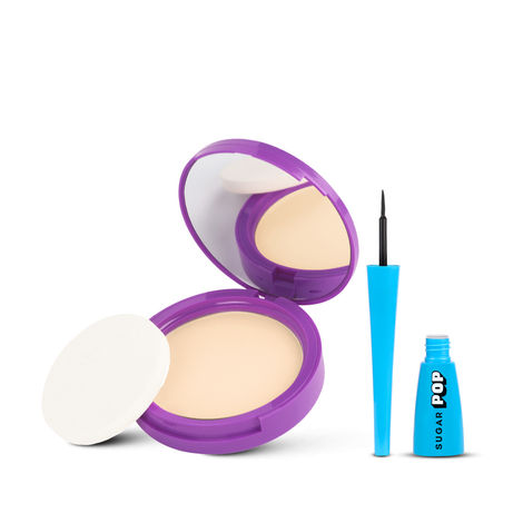 Buy SUGAR POP Makeup Essentials - Longwear Compact 01 Sand - 9 gms & Matte Eyeliner 01 Black - 4.5 ml x 2 - Set of 2-Purplle