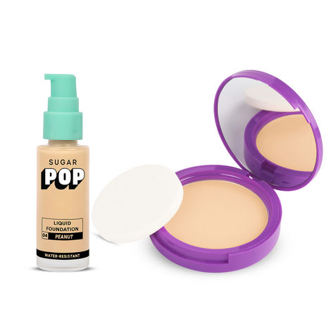 Buy SUGAR POP Makeup Essentials - Liquid Foundation 04 Peanut - 30 ml & Longwear Compact 03 Honey - 9 gms x 2 - Set of 2-Purplle