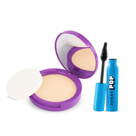 Buy SUGAR POP Makeup Essentials - Longwer Compact 01 Sand - 9 gms & Volumizing Mascara - 9 ml x 2 - Set of 2-Purplle