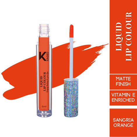 Buy KINDED Liquid Lip Colour Lipstick Lip Gloss Vitamin E Enriched (6 ml, Matte Finish, Sangria Orange)-Purplle