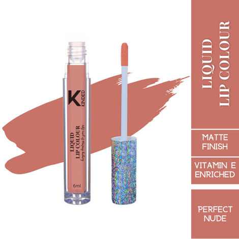 Buy KINDED Liquid Lip Colour Lipstick Lip Gloss Vitamin E Enriched (6 ml, Matte Finish, Perfect Nude)-Purplle