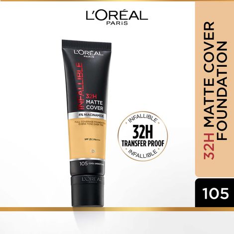 Buy L'Oreal Paris Infallible 32H Matte Cover Liquid Foundation, 105 Cool Undertone 30 ml-Purplle