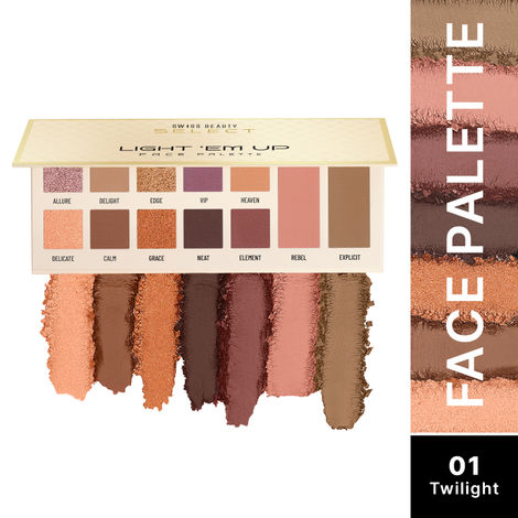 Buy Swiss Beauty Select Light Em Up Multipurpose Face and Eye Palette | 10 Eyeshadow shades + 1 Blusher shade + 1 Contour Pan|1 Twilight 20 gm-Purplle
