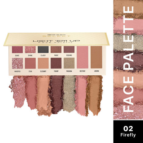 Buy Swiss Beauty Select Light Em Up Multipurpose Face and Eye Palette | 10 Eyeshadow shades + 1 Blusher shade + 1 Contour Pan|2 Firefly 20 gm-Purplle