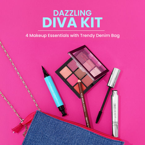 Buy Swiss Beauty Dazzling Diva Kit | Eyebrow Pencil (Dark Brown), Duo Eyeliner and Stamp (Black), Mascara(Black), Eyeshadow Pallete (Multi 02), Denim Pouch 70 ml-Purplle