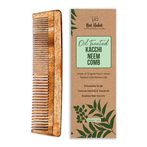 Buy Nat Habit Kacchi Neem Comb, Wooden Comb | Hair Growth, Hairfall, Dandruff Control | Hair Straightening, Frizz Control | Comb for Men, Women | Treated with Neem Oil, Bhringraj & 17 Herbs (Dual Tooth) () - 1 pc-Purplle