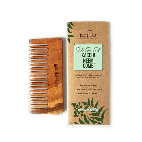 Buy Nat Habit Kacchi Neem Wooden Shampoo Comb For Detangling - Soaked In 17 Herbs & Oils -(S) () - 1 pc-Purplle