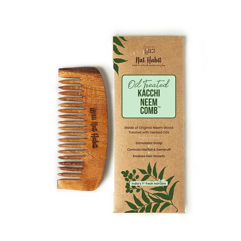 Buy Nat Habit Kacchi Neem Wooden Bounce Comb For Voluminous Hair - Soaked In 17 Herbs & Oils () - S-Purplle