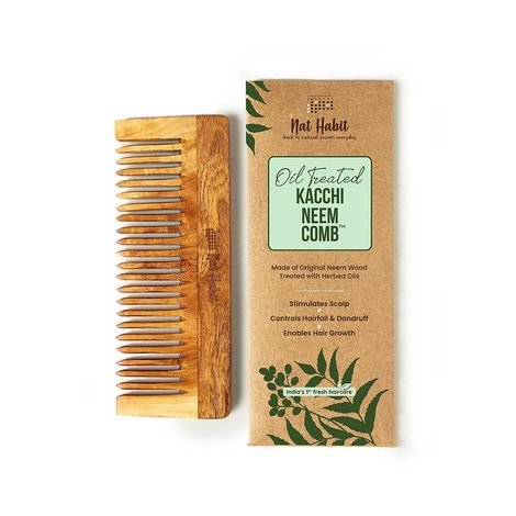 Buy Nat Habit Kacchi Neem Wooden Shampoo Comb For Detangling - Soaked In 17 Herbs & Oils -(L) () - L-Purplle