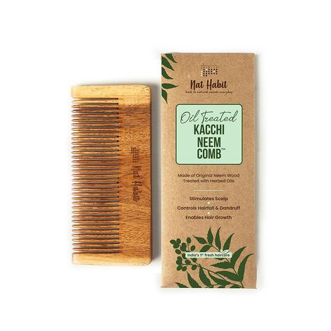 Buy Nat Habit Kacchi Neem Daily Styling Wooden Comb Soaked In 17 Herbs & Oils -Small () - S-Purplle