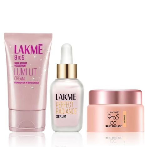 Buy Lakme Lumi Cream - Face cream with Moisturizer + Highlighter, enriched with Niacinamide & Hyaluronic Acid - Dewy Rose, 30g + Perfect Radiance Serum 15 ml + 9 to 5 CC Mousse Beige 25 gm-Purplle