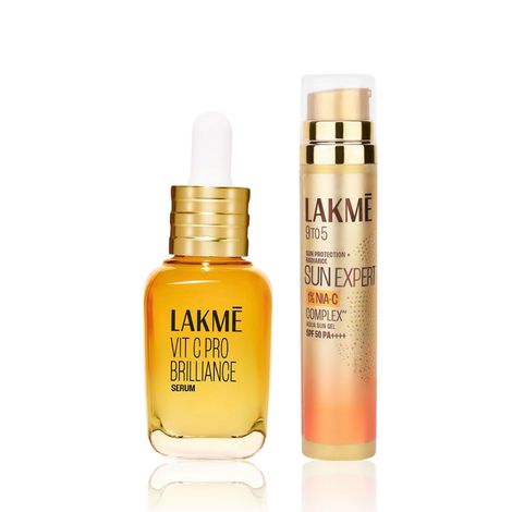 Buy Lakme Vit C Brillance Serum 10% Vit C Complex 15ml + Sun Expert 1% Nia-VIT C Sunscreen, SPF 50 PA+++ for UVA/B, No white cast, for radiant skin (56 gm)-Purplle