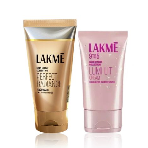 Buy Lakme Perfect Radiance Brightening Face Wash With Niacinamide, Illuminated Look (50gm) + Lumi Cream - Face cream with Moisturizer + Highlighter, enriched with Niacinamide & Hyaluronic Acid - Dewy Rose, 30g-Purplle