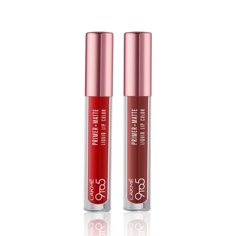 Buy Lakme 9 to 5 Liquid Lip Combo ( Lakme 9to5 Primer + Matte Liquid Lip Color MR2 Driven Red - 4.2ml + Lakme 9to5 Primer + Matte Liquid Lip Color MB2 Intense Latte - 4.2ml)-Purplle