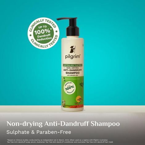 Buy Pilgrim Australian Tea Tree, Non-Drying Anti-Dandruff Shampoo, 200ml With Salicylic Acid, Helps Reduce visible Flakes & Dandruff Recurrence-Purplle