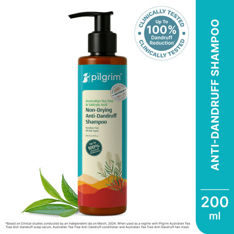 Buy Pilgrim Australian Tea Tree, Non-Drying Anti-Dandruff Shampoo, 200 ml With Salicylic Acid, Helps Reduce visible Flakes & Dandruff Recurrence-Purplle