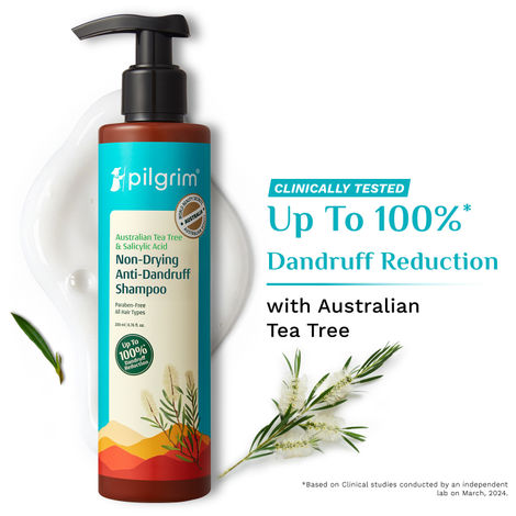 Buy Pilgrim Australian Tea Tree, Non-Drying Anti-Dandruff Shampoo, 200 ml With Salicylic Acid, Helps Reduce visible Flakes & Dandruff Recurrence-Purplle