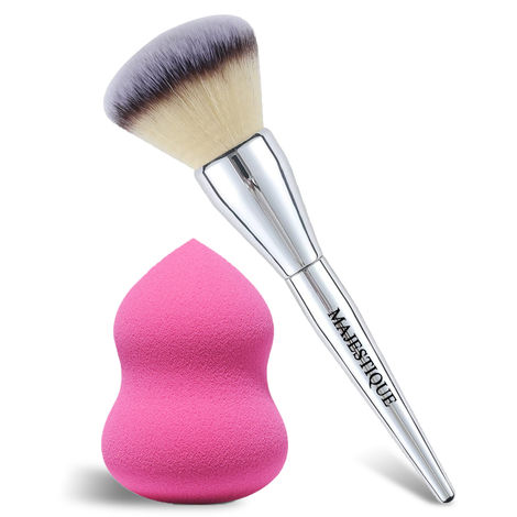 Buy Majestique Professional Powder Brush with Dual-Use Beauty Blender Sponge for Blending Liquid, Cream and Flawless - 2Pcs/Multicolor-Purplle