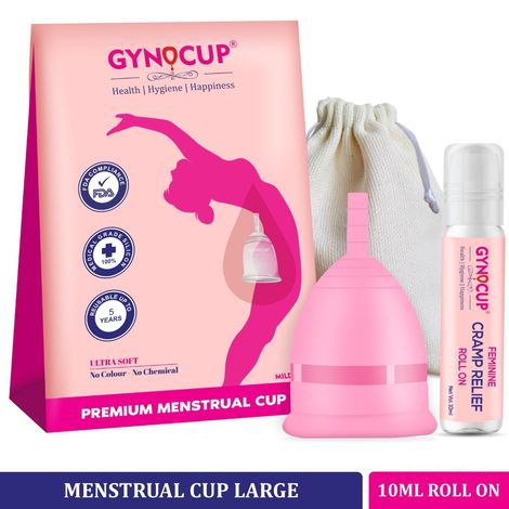 Buy GynoCup Premium Menstrual Cup for Women | Large Size With Pouch |Pink Color | With Periods Cramp Relief Roll-on (Combo)-Purplle