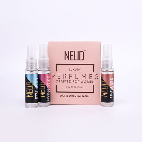 Buy NEUD Luxury Perfume Gift Set for Women - Long Lasting Eau de Parfum (fruity, Rose, Musk) - 3 x 10 ml Vials, Pack of 3-Purplle