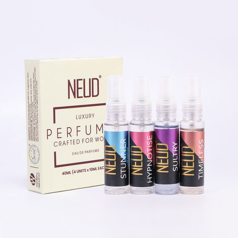 Buy NEUD Luxury Perfume Gift Set for Women - Long Lasting Eau de Parfum (fruity, Rose, Musk, Green Apple) - 4 Vials x 10 ml Each, Pack of 4-Purplle