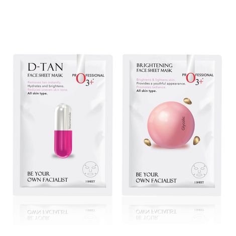 Buy O3+ Brightening and De Tan Face Sheet Mask Duo (Glycolic Sheet Mask 30g + Niacinamide Sheet Mask 30 gm)-Purplle