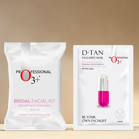 Buy O3+ Bridal Radiance Kit [Glowing Facial Kit (69 ml + 60 gm) + Niacinamide Sheet Mask]-Purplle