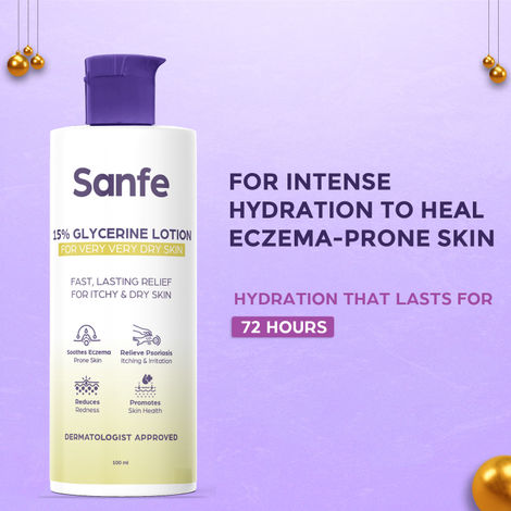 Buy Sanfe 15% Glycerine Lotion | For very very dry skin | Soothes Eczema, Relieve Irritation & Itching, Reduces Redness | Rapid Relief Formula - 100ml-Purplle