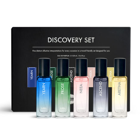 Buy Ajmal Discovery Set of 5 Eau De Perfume 20ml each of Yearn, Prose, Ascend, Neea and Aretha Gift For Men & Women (Total 100 ml)-Purplle