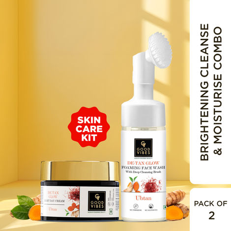 Buy Good Vibes Brightening Cleanse & Moisturise Combo | Untan De-Tan Foaming Face Wash 150ml | Ubtan De-Tan Day Cream 50g - Combo of 2-Purplle