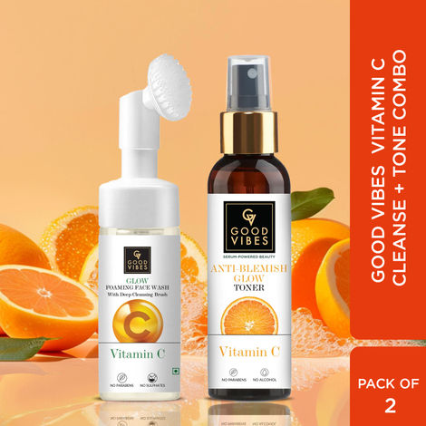 Buy Good Vibes Vitamin C Cleanse + Tone Combo | Vitamin C Glow Foaming Face Wash 150ml | Anti Blemish Glow Toner Vitamin C 120ml - Combo of 2-Purplle