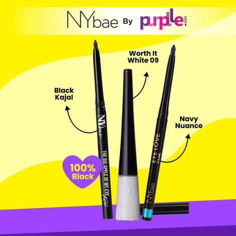 Buy NY Bae Complete Eye Makeup Combo | The Big Apple Of My Eyes Kohl Kajal Black (0.30) g | Truly Matte Liquid Eyeliner Worth It White 09 (4.5 ml)-Purplle