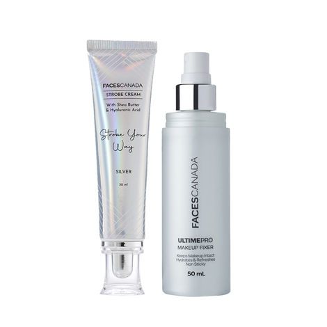 Buy FACES CANADA Glow with the Flow Duo - Silver Strobe Cream (30ml) & Ultime Pro Makeup Fixer (50ml) | Hydrating Setting Spray | Highlighter | Glowy Skin | Cruelty Free & Vegan-Purplle