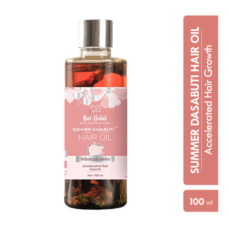 Buy Nat Habit Hibiscus Amla Hair Growth Summer Dasabuti Hair Oil | Hair Fall, Massage, Dry, Frizzy Hair Treatment | Ayurvedic, Herbal, Fresh Made | 16 Herbs Heat Soaked | Castor, Coconut, Amla (100ml) Hair Oil (100 ml)-Purplle
