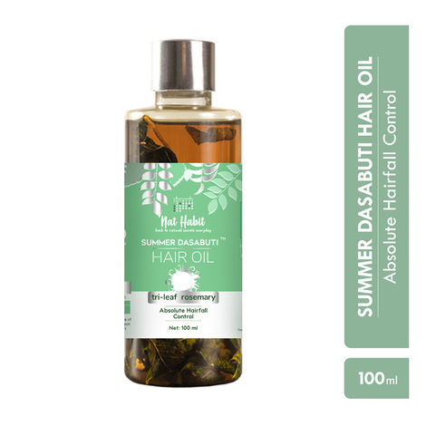 Buy Nat Habit TriLeaf Hair Fall Control Summer Dasabuti Hair Oil | Hair & Scalp Massage, Hair Growth, Dry Frizzy Hair | Ayurvedic, Herbal, Fresh Made | 15 Herbs Heat Soaked | Castor, Coconut, Amla (100ml) Hair Oil (100 ml)-Purplle