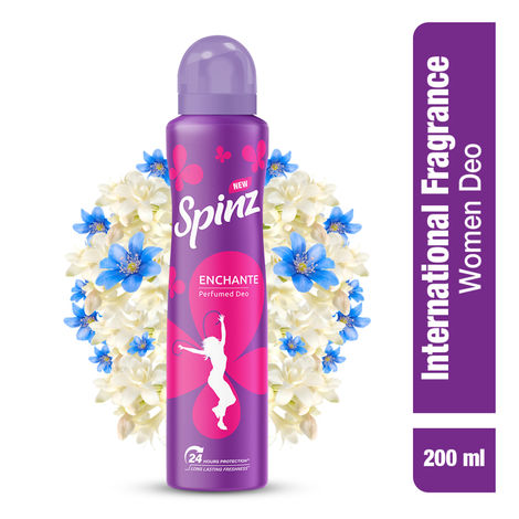 Buy New Spinz Enchante Perfumed Deo for Women, with International Fragrances for Long Lasting Freshness and 24 Hours Protection, 200 ml-Purplle