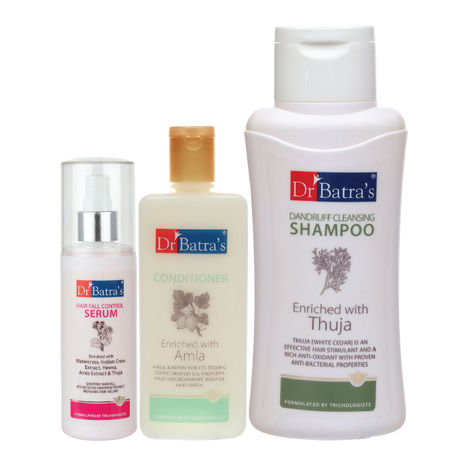 Buy Dr Batra's Hair Fall Control Serum-125 ml, Conditioner - 200 ml and Dandruff Cleansing Shampoo - 500 ml-Purplle