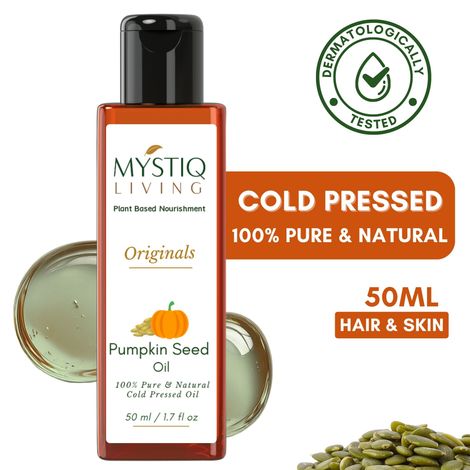 Buy Mystiq Living Pumpkin Seed Oil for Hair Growth - 50 ml | 100% Pure Cold Pressed Carrier Oil for Hair, Skin-Purplle