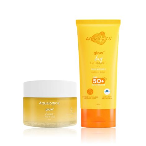 Buy Aqualogica Glow Combo (Glow+ Dewy Sunscreen-50 gm + Glow+ Mousse Night Gel-50 gm)-Purplle
