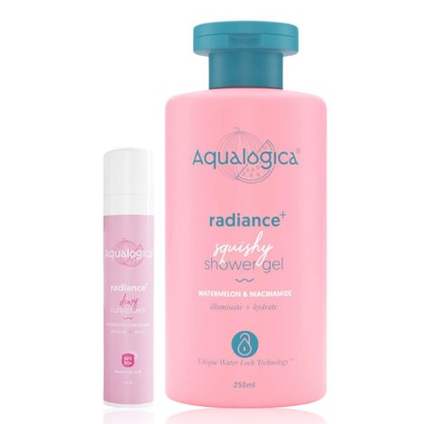 Buy Aqualogica Radiance Combo (Radiance+ Squishy Body Shower Gel-250 ml + Radiance+ Dewy Sunscreen-50 gm)-Purplle