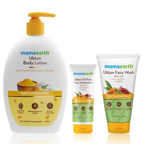 Buy Mamaearth Ubtan Combo (Ubtan Natural Face Wash-150 ml + Ubtan Oil-Free Face Moisturizer-80 ml + Ubtan Body Lotion-400 ml)-Purplle