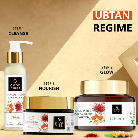 Buy Good Vibes Ubtan Regime | Ubtan De Tan Glow Face Wash (120 ml) + De-Tan Glow Night Cream (50 g) + Ubtan Insta Glow Powder (150 g) - Combo of 3-Purplle