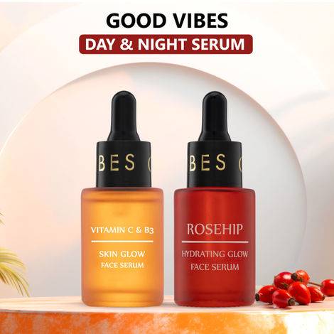 Buy Good Vibes Day & Night Skin Healing Combo | Vitamin C & B3 Skin Glow Face Serum (30 ml) + Rosehip Hydrating Glow Face Serum (30 ml) - Combo of 2-Purplle
