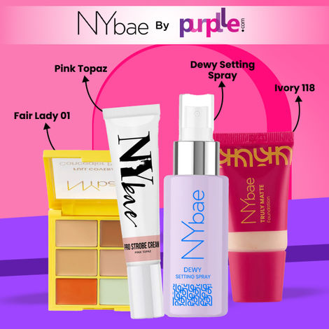 Buy NY Bae Complete Base Kit (Light Skin) | Pink Topaz Strobe Cream (12g) | Full Coverage Concealer Palette - Fair Lady 01 (9g) | SPF 50 Matte Foundation - Ivory 118 (18 ml) | Dewy Setting Spray (60ml) | Makeup Combo-Purplle