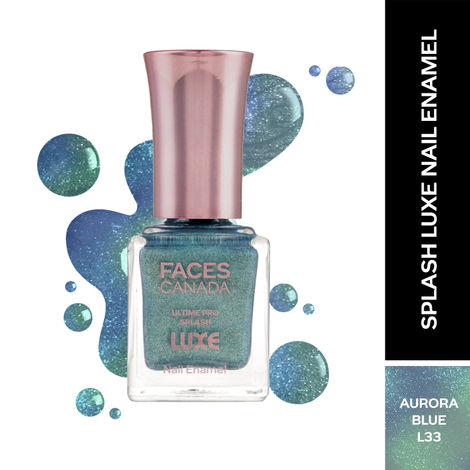 Buy FACES CANADA Ultime Pro Splash Luxe Nail Enamel - Aurora Blue (L33), 12 ml | Glossy Finish | Quick Drying | Long Lasting | High Shine | Chip Defiant | Even-Finish | Vegan | Non-Toxic | Ethanol-Free-Purplle