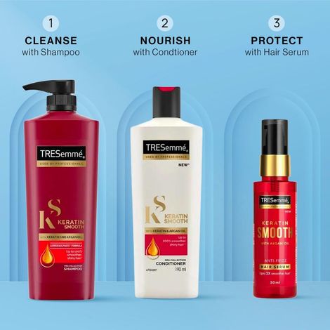 Buy TRESemme Keratin Smooth Trio: Shampoo (580 ml) + Hair Serum (50 ml) + Conditioner (190 ml)-Purplle