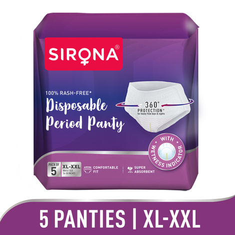 Buy Sirona Disposable Period Panties (XXL) | 360° Protection for 12 hours | No Leakage, No Discomfort | Day & Night Protection | Wetness Indicator | Ultra-Absorbent Core(Pack of 5)-Purplle