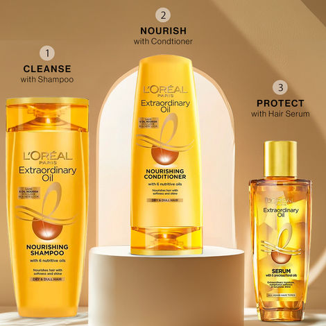 Buy L'Oreal Paris Ultimate Oil Nourish Trio (6 Oil Nourish Shampoo (180 ml), 6 Oil Nourish Conditioner (180ml),Extraordinary Oil Serum (30 ml) - Combo of 3-Purplle